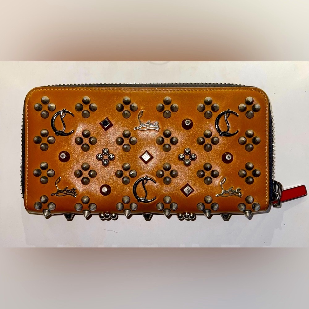 ♥️ Christian Louboutin Panettone Wallet Spikes Loubinthesky Seville Calf Leather - Picture 3 of 14